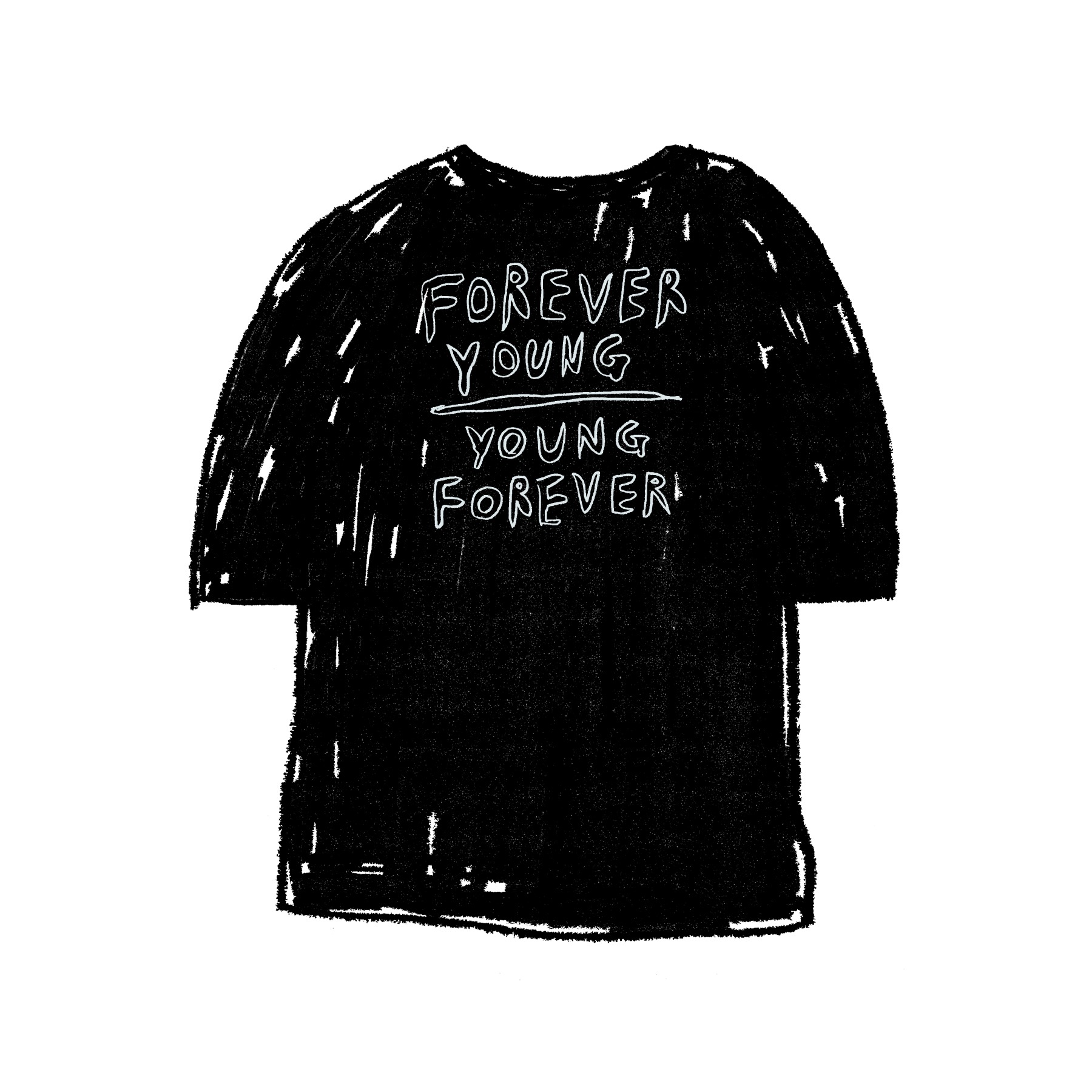 FOREVER YOUNG OUTLINE 1/2 T-SHIRT BLACK